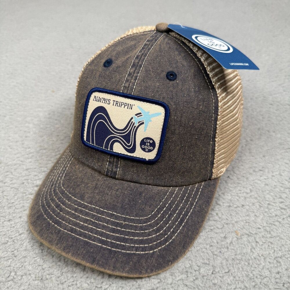 Life Is Good Hat Cap Always Trippin Plane Patch Old Favorite Mesh Snapback NWT